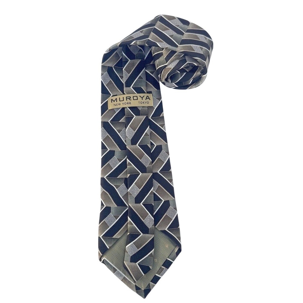 VTG 90s Muroya Necktie Silk NY Geometric Brown Gray Tie Boss Dressy androgyny